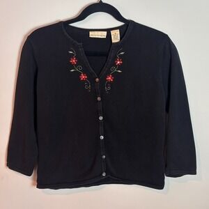 apostrophe Y2K Black Floral Embroidered Womens Crop Cardigan Small Cottagecore